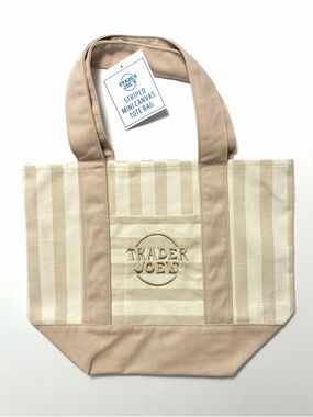 Trader Joe's Mini Canvas Tote Bag in Desert Sand Stripe NWT tan/cream summer 26